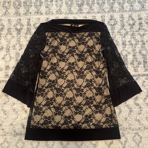 New Directions Black and Tan Lace Blouse